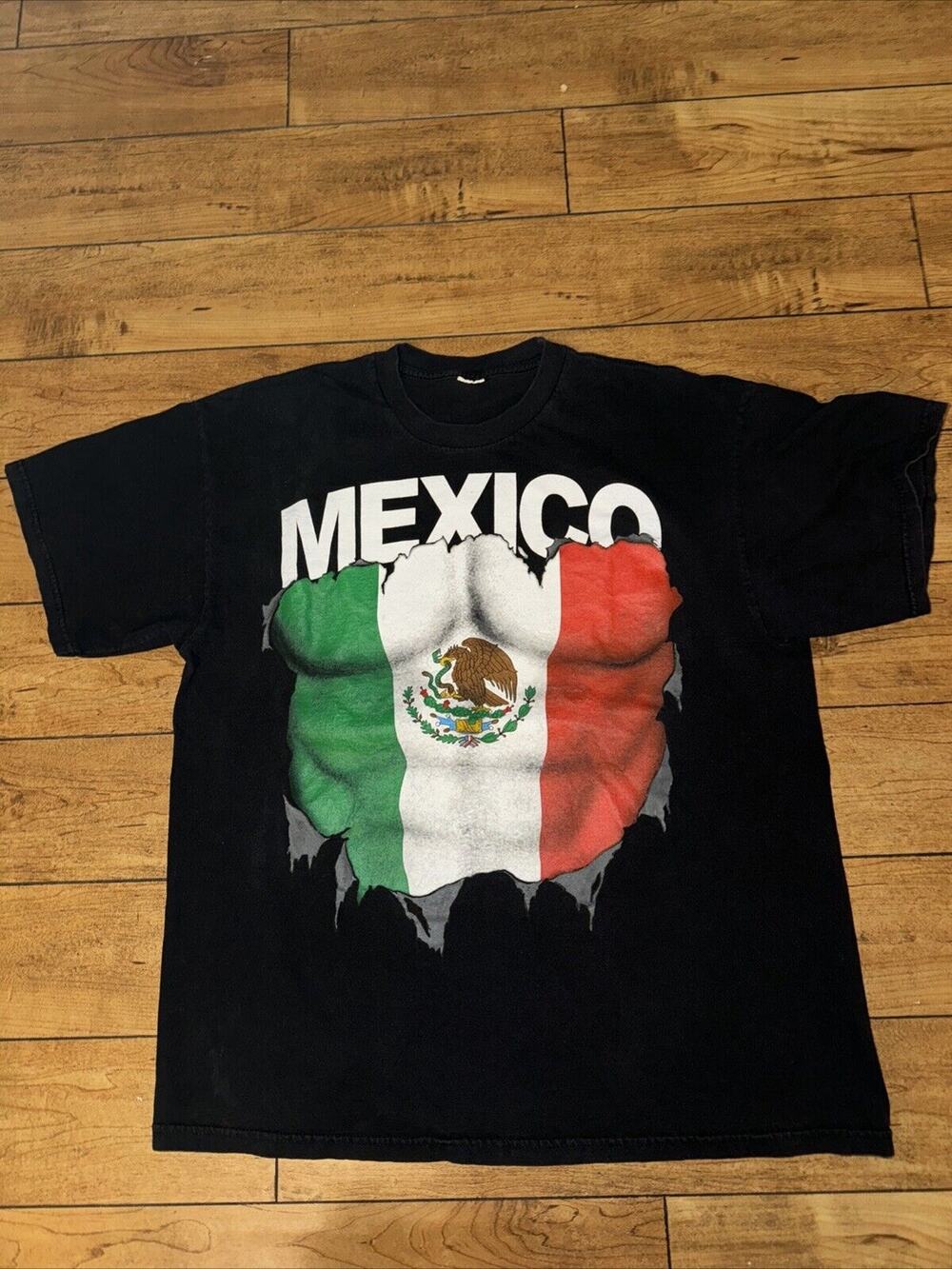 Vintage Mexico Mexican Flag Mega Print T-Shirt Black XL 21x27